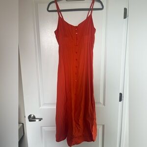 Orange Linen Midi Dress